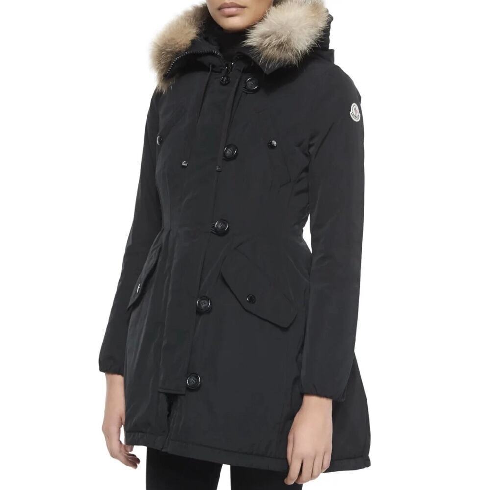 Women’s Moncler Black Arriette Down Jacket Geniune Raccoon Fur Hood Size 0 XS